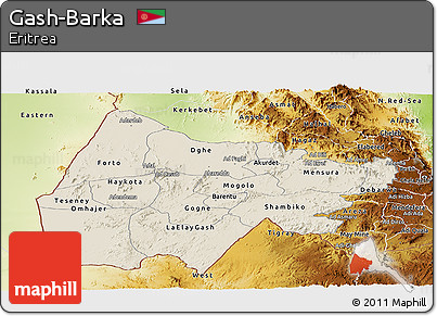 Shaded Relief Panoramic Map of Gash-Barka, physical outside