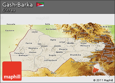 Shaded Relief Panoramic Map of Gash-Barka, physical outside