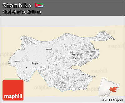 Classic Style 3D Map of Shambiko, single color outside
