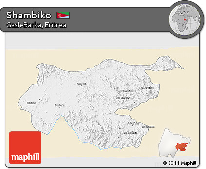 Classic Style 3D Map of Shambiko, single color outside
