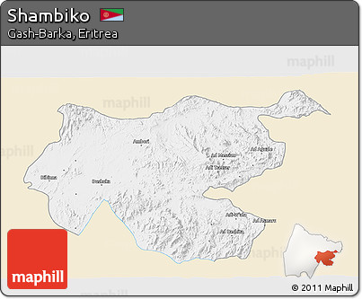 Classic Style 3D Map of Shambiko, single color outside