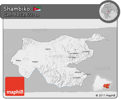 Gray 3D Map of Shambiko, single color outside