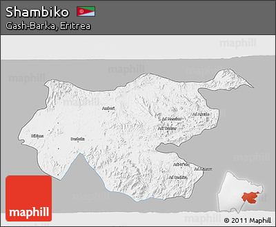 Gray 3D Map of Shambiko, single color outside