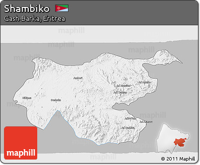 Gray 3D Map of Shambiko, single color outside