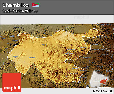 Physical 3D Map of Shambiko, darken
