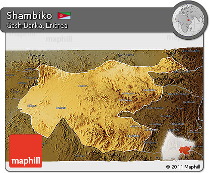 Physical 3D Map of Shambiko, darken