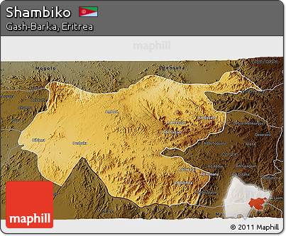 Physical 3D Map of Shambiko, darken