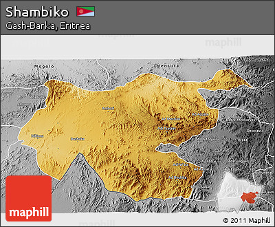 Physical 3D Map of Shambiko, desaturated