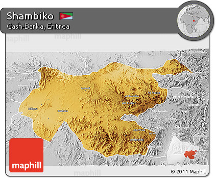 Physical 3D Map of Shambiko, lighten, desaturated