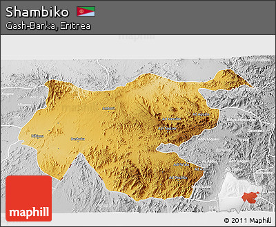 Physical 3D Map of Shambiko, lighten, desaturated