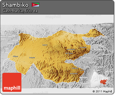 Physical 3D Map of Shambiko, lighten, desaturated