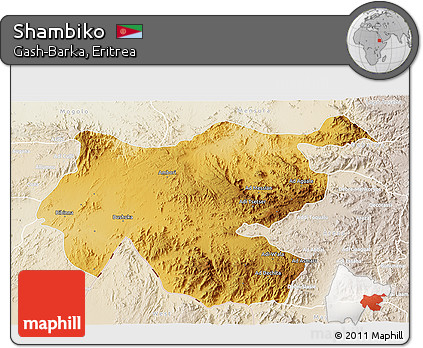 Physical 3D Map of Shambiko, lighten