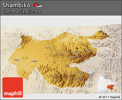 Physical 3D Map of Shambiko, lighten