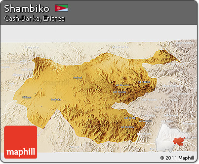 Physical 3D Map of Shambiko, lighten