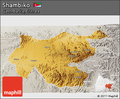 Physical 3D Map of Shambiko, lighten, semi-desaturated