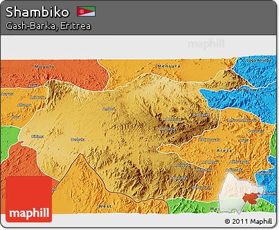 Physical 3D Map of Shambiko, political outside