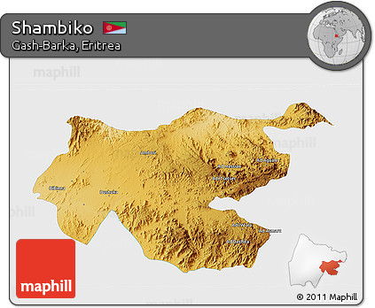Physical 3D Map of Shambiko, single color outside