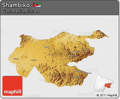 Physical 3D Map of Shambiko, single color outside