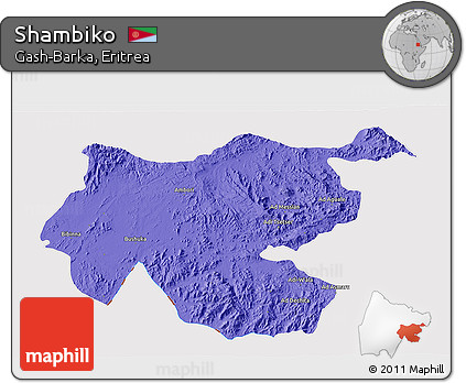 Political 3D Map of Shambiko, cropped outside