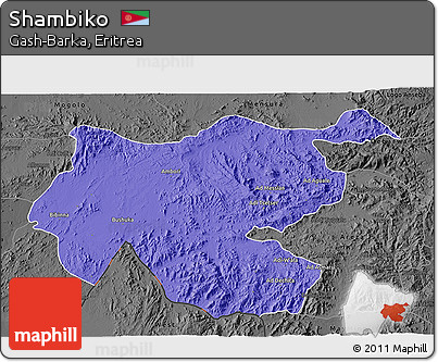 Political 3D Map of Shambiko, darken, desaturated