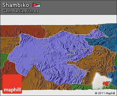 Political 3D Map of Shambiko, darken