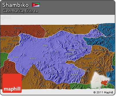 Political 3D Map of Shambiko, darken