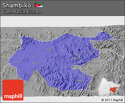 Political 3D Map of Shambiko, desaturated