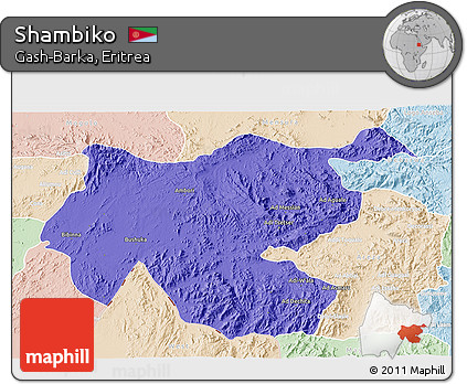 Political 3D Map of Shambiko, lighten