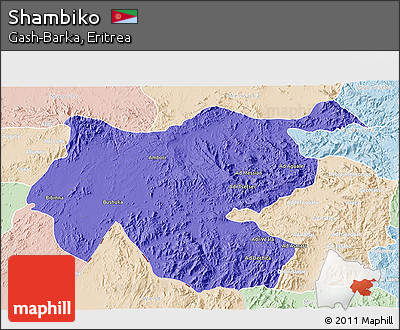 Political 3D Map of Shambiko, lighten