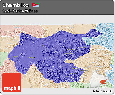 Political 3D Map of Shambiko, lighten