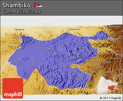 Political 3D Map of Shambiko, physical outside