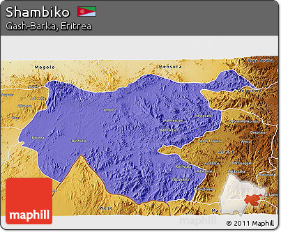 Political 3D Map of Shambiko, physical outside