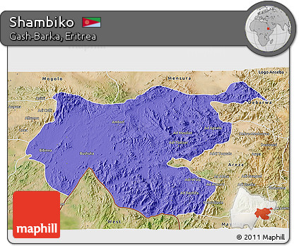 Political 3D Map of Shambiko, satellite outside