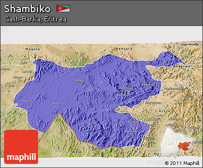 Political 3D Map of Shambiko, satellite outside