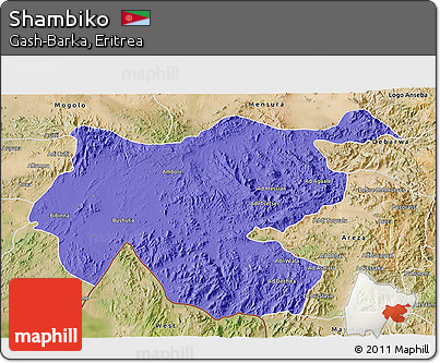 Political 3D Map of Shambiko, satellite outside