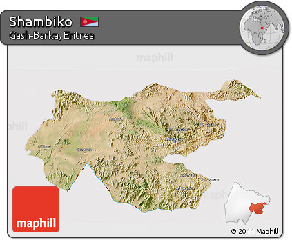 Satellite 3D Map of Shambiko, cropped outside