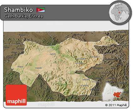 Satellite 3D Map of Shambiko, darken