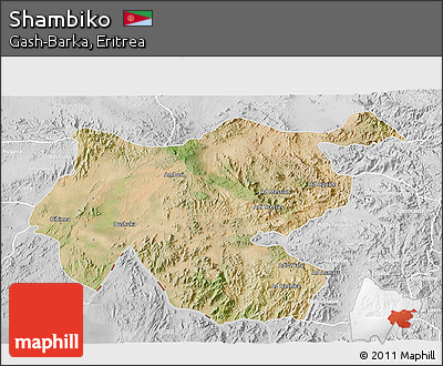 Satellite 3D Map of Shambiko, lighten, desaturated