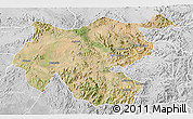 Satellite 3D Map of Shambiko, lighten, desaturated
