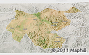 Satellite 3D Map of Shambiko, lighten, semi-desaturated