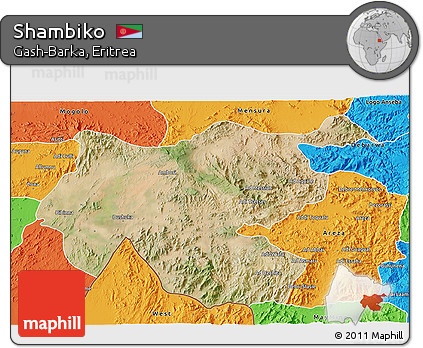Satellite 3D Map of Shambiko, political outside
