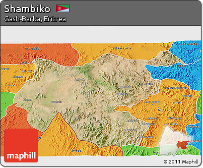 Satellite 3D Map of Shambiko, political outside