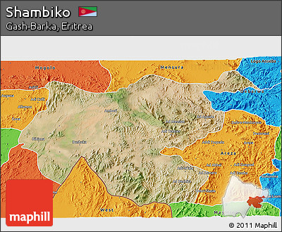 Satellite 3D Map of Shambiko, political outside