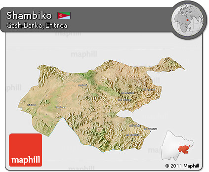 Satellite 3D Map of Shambiko, single color outside