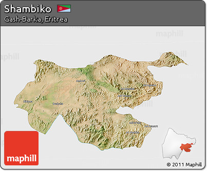 Satellite 3D Map of Shambiko, single color outside