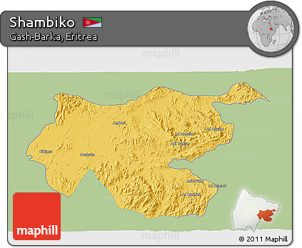 Savanna Style 3D Map of Shambiko, single color outside