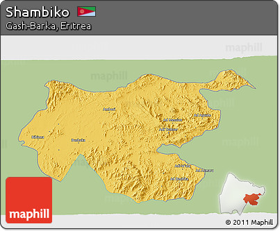 Savanna Style 3D Map of Shambiko, single color outside