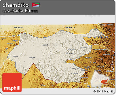 Shaded Relief 3D Map of Shambiko, physical outside
