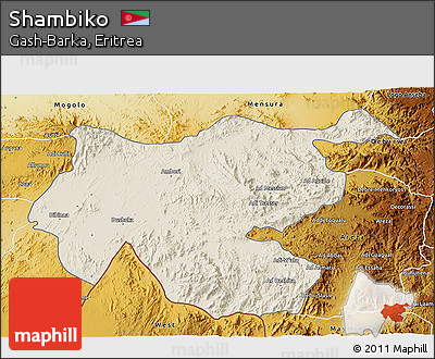 Shaded Relief 3D Map of Shambiko, physical outside