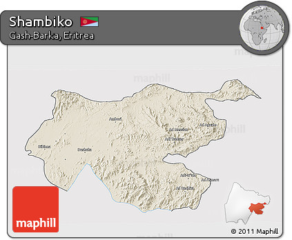 Shaded Relief 3D Map of Shambiko, single color outside